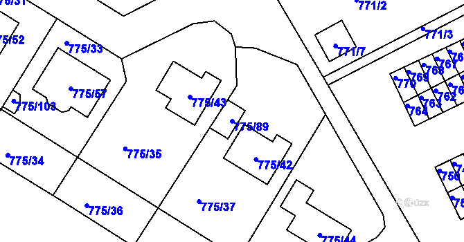 Parcela st. 775/89 v KÚ Chabařovice, Katastrální mapa