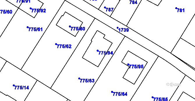 Parcela st. 775/94 v KÚ Chabařovice, Katastrální mapa