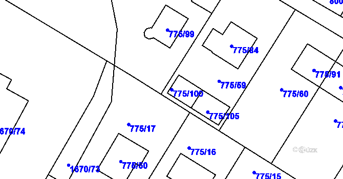 Parcela st. 775/100 v KÚ Chabařovice, Katastrální mapa