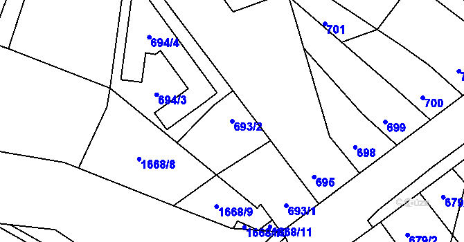Parcela st. 693/2 v KÚ Chabařovice, Katastrální mapa