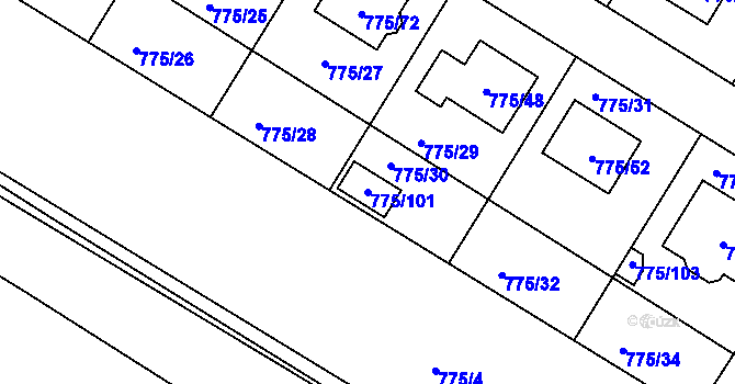 Parcela st. 775/101 v KÚ Chabařovice, Katastrální mapa