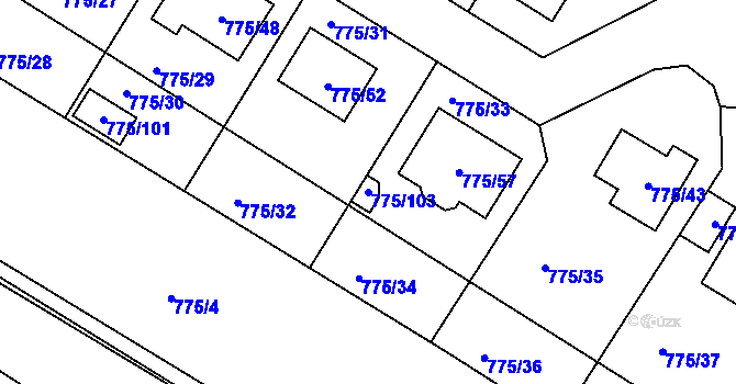 Parcela st. 775/103 v KÚ Chabařovice, Katastrální mapa