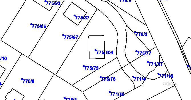 Parcela st. 775/104 v KÚ Chabařovice, Katastrální mapa
