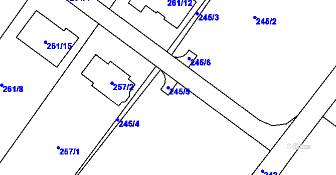 Parcela st. 245/5 v KÚ Chabařovice, Katastrální mapa