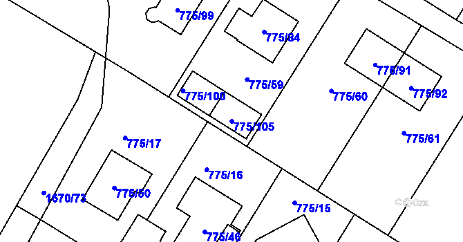 Parcela st. 775/105 v KÚ Chabařovice, Katastrální mapa