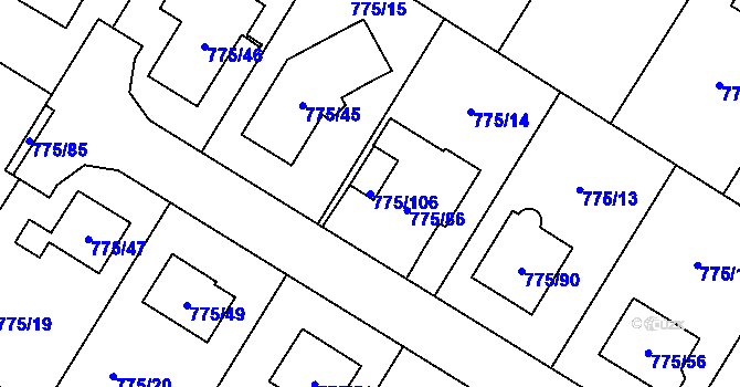 Parcela st. 775/106 v KÚ Chabařovice, Katastrální mapa