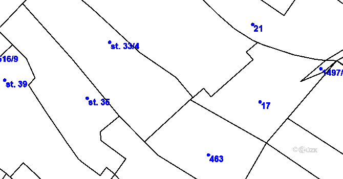 Parcela st. 33/3 v KÚ Chabeřice, Katastrální mapa