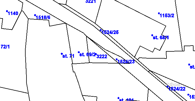 Parcela st. 69/1 v KÚ Chabeřice, Katastrální mapa