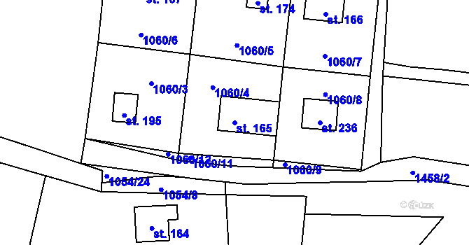 Parcela st. 165 v KÚ Chabeřice, Katastrální mapa
