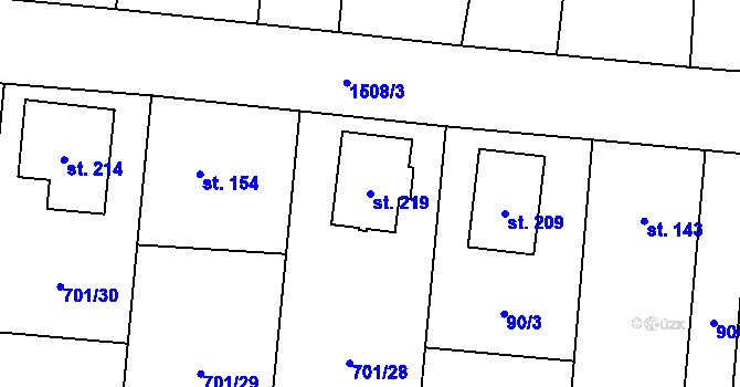 Parcela st. 219 v KÚ Chabeřice, Katastrální mapa