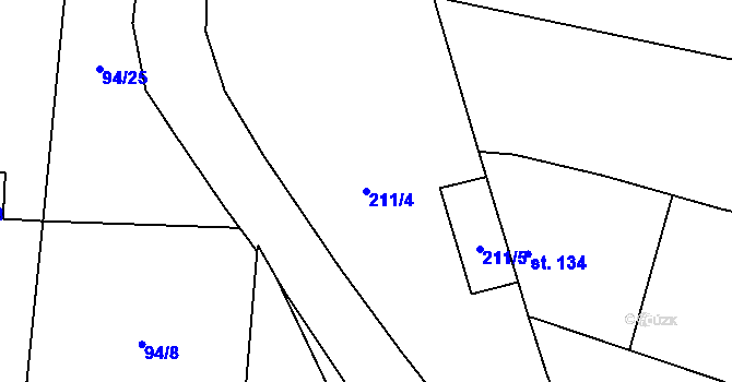 Parcela st. 211/4 v KÚ Chabeřice, Katastrální mapa