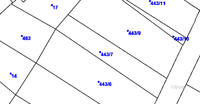 Parcela st. 443/7 v KÚ Chabeřice, Katastrální mapa