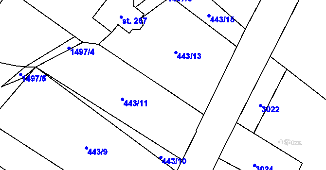 Parcela st. 443/12 v KÚ Chabeřice, Katastrální mapa
