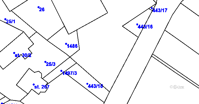 Parcela st. 443/14 v KÚ Chabeřice, Katastrální mapa