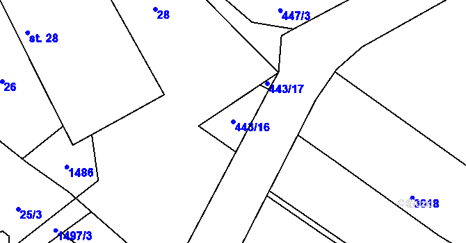 Parcela st. 443/16 v KÚ Chabeřice, Katastrální mapa