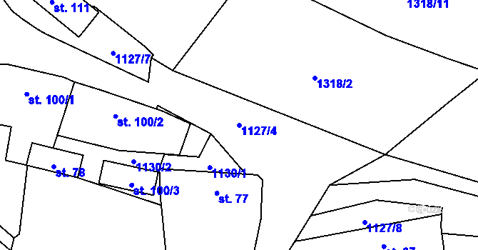 Parcela st. 1127/4 v KÚ Chabeřice, Katastrální mapa
