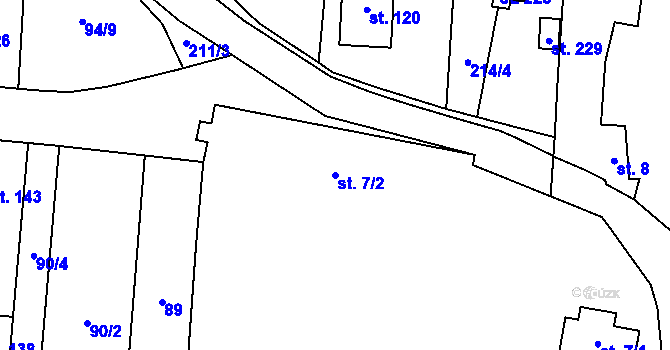 Parcela st. 7/2 v KÚ Chabeřice, Katastrální mapa