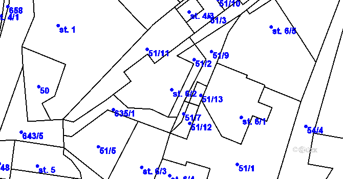 Parcela st. 6/2 v KÚ Hlásnice u Šternberka, Katastrální mapa