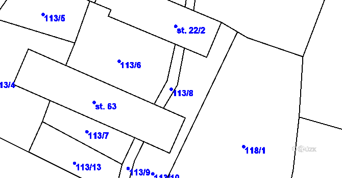 Parcela st. 113/8 v KÚ Chabičov, Katastrální mapa
