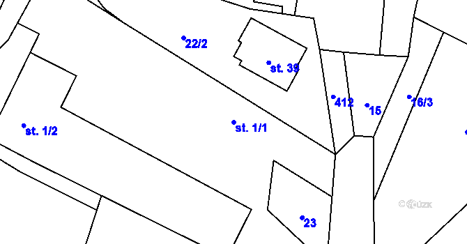 Parcela st. 1/1 v KÚ Chabrovice, Katastrální mapa
