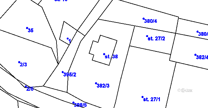 Parcela st. 38 v KÚ Chabrovice, Katastrální mapa