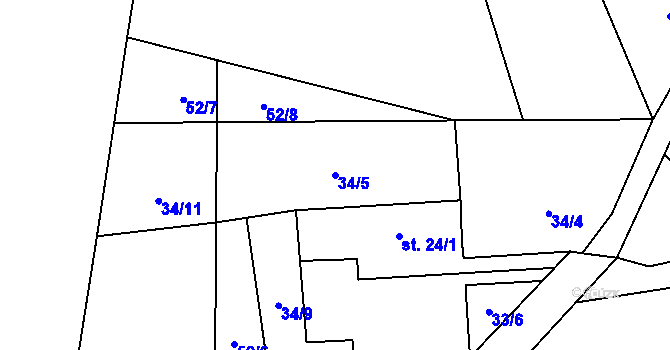 Parcela st. 34/5 v KÚ Chabrovice, Katastrální mapa
