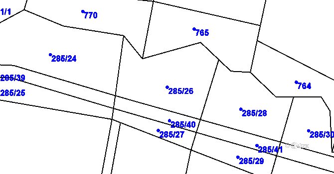 Parcela st. 285/26 v KÚ Chabrovice, Katastrální mapa