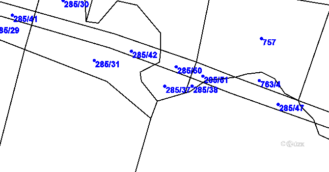 Parcela st. 285/37 v KÚ Chabrovice, Katastrální mapa