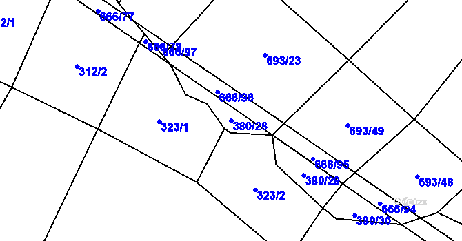Parcela st. 380/28 v KÚ Chabrovice, Katastrální mapa