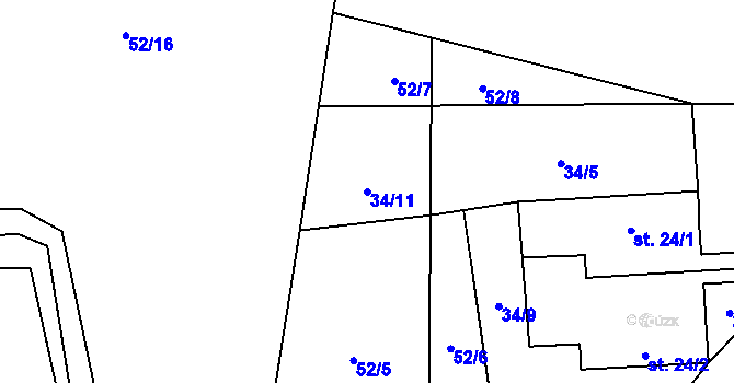 Parcela st. 34/11 v KÚ Chabrovice, Katastrální mapa