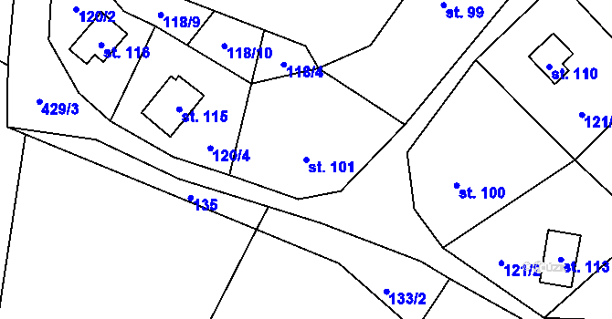 Parcela st. 101 v KÚ Chacholice, Katastrální mapa