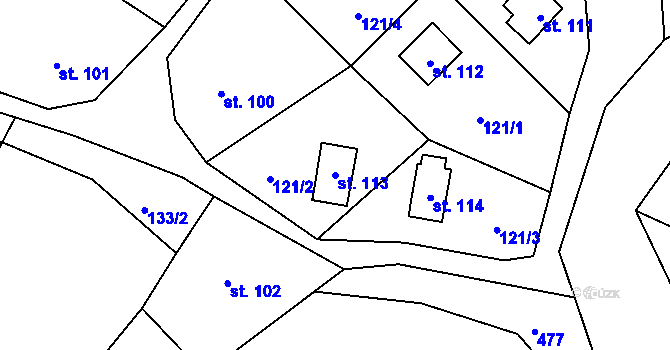 Parcela st. 113 v KÚ Chacholice, Katastrální mapa