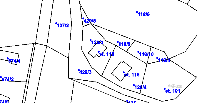 Parcela st. 116 v KÚ Chacholice, Katastrální mapa