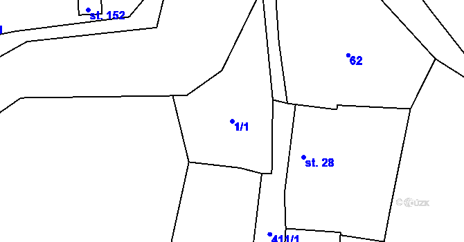 Parcela st. 1/1 v KÚ Chacholice, Katastrální mapa