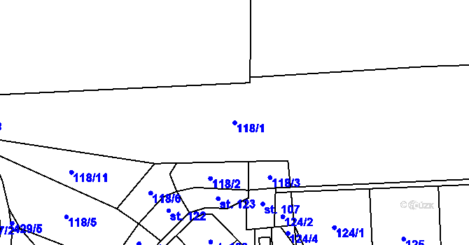 Parcela st. 118/1 v KÚ Chacholice, Katastrální mapa