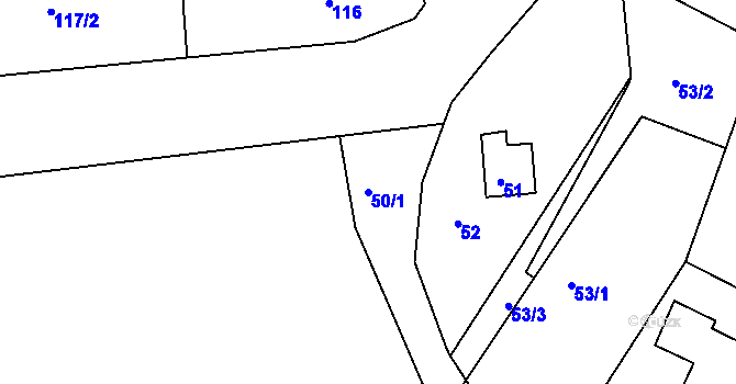 Parcela st. 50/1 v KÚ Chaloupky, Katastrální mapa