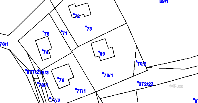 Parcela st. 69 v KÚ Chaloupky, Katastrální mapa