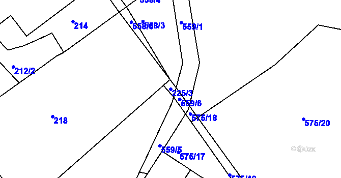 Parcela st. 225/3 v KÚ Chaloupky, Katastrální mapa
