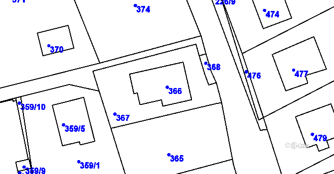 Parcela st. 366 v KÚ Chaloupky, Katastrální mapa