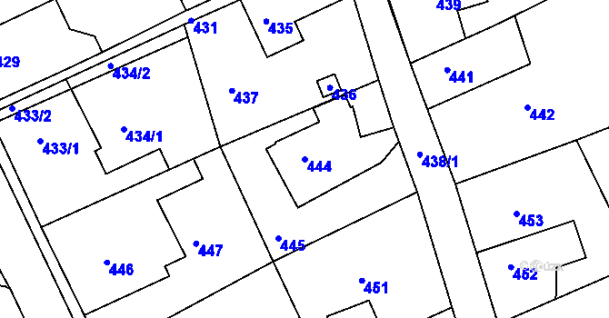 Parcela st. 444 v KÚ Chaloupky, Katastrální mapa