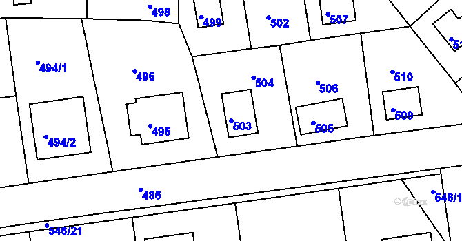 Parcela st. 503 v KÚ Chaloupky, Katastrální mapa