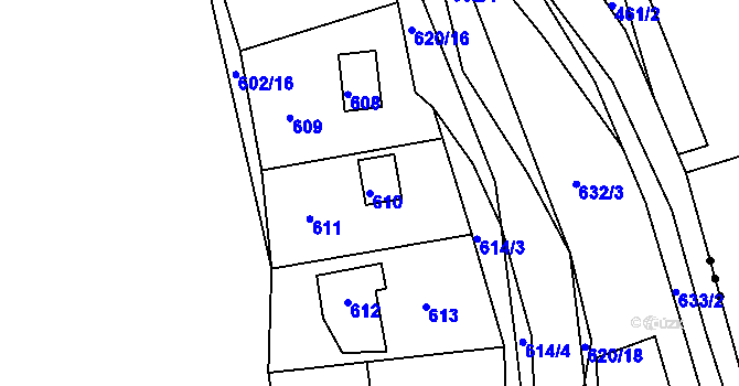 Parcela st. 610 v KÚ Chaloupky, Katastrální mapa