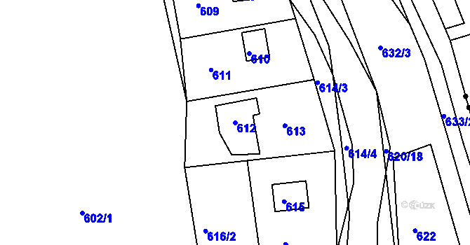 Parcela st. 612 v KÚ Chaloupky, Katastrální mapa