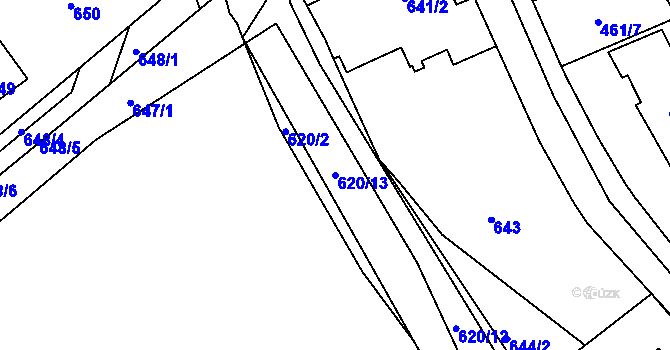 Parcela st. 620/13 v KÚ Chaloupky, Katastrální mapa