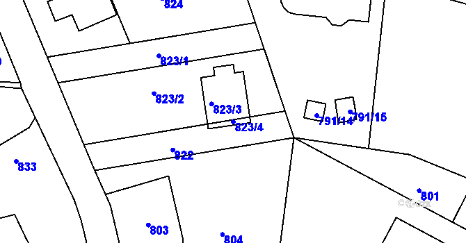 Parcela st. 823/4 v KÚ Chaloupky, Katastrální mapa