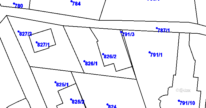 Parcela st. 826/2 v KÚ Chaloupky, Katastrální mapa