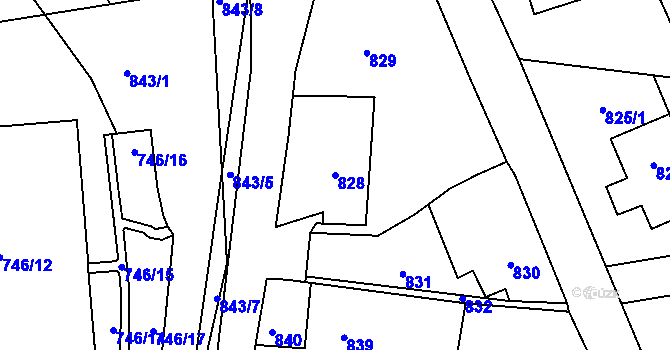 Parcela st. 828 v KÚ Chaloupky, Katastrální mapa