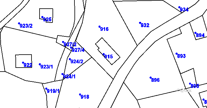 Parcela st. 915 v KÚ Chaloupky, Katastrální mapa