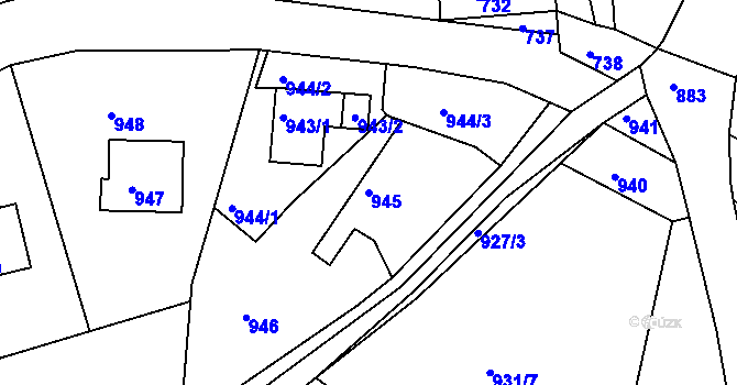 Parcela st. 945 v KÚ Chaloupky, Katastrální mapa