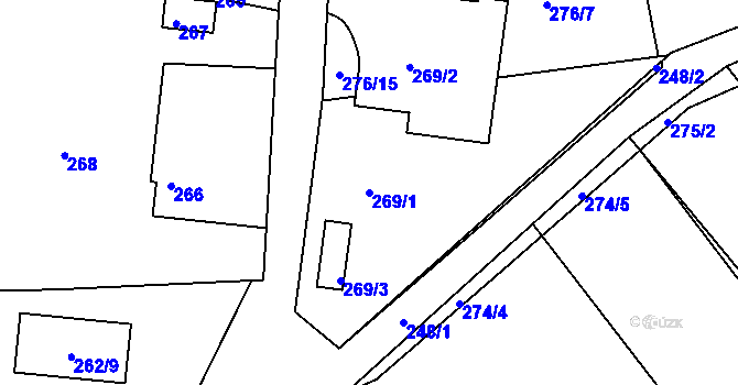 Parcela st. 269/1 v KÚ Chaloupky, Katastrální mapa